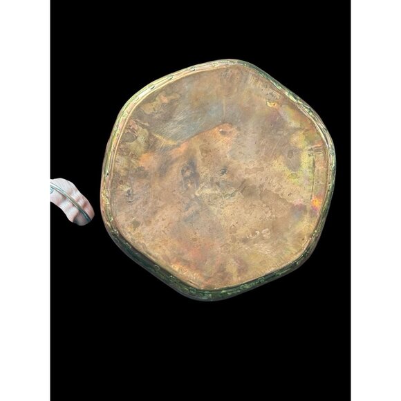 Copper Pot Planter Hexagon Handmade Pieced Seamed Rolled Edge Brass Handles 7x4 - Picture 8 of 10